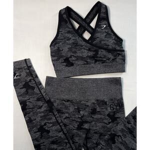 Gymshark Matching Set Camo Seamless Leggings & Bra Athletic Workout Apparel M